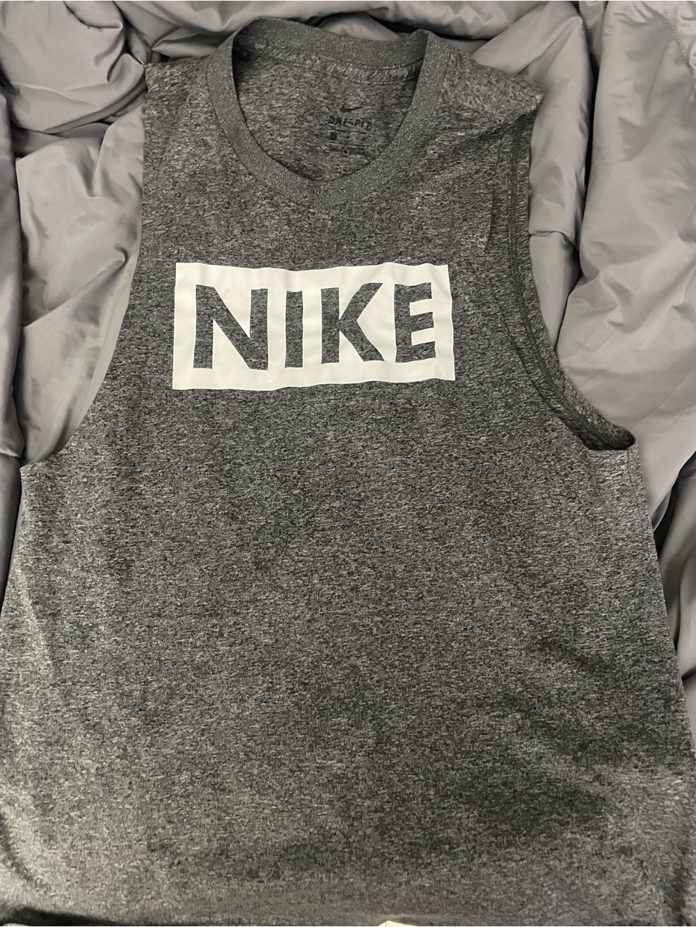 Nike Gray Heather Logo Muscle Tank - Gray/White